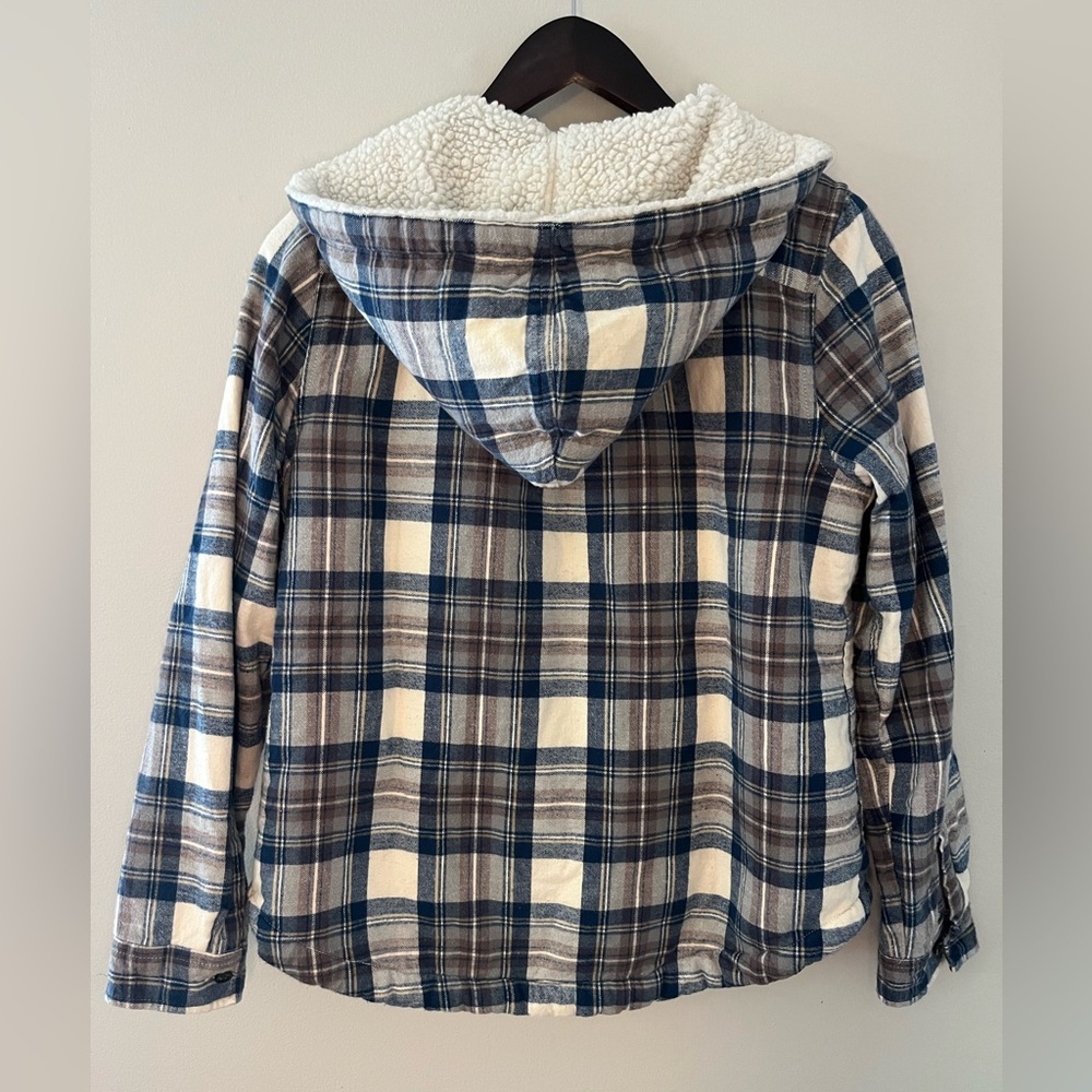 L.L. Bean Scotch Plaid Flannel Sherpa Lined Zip Up Hoodie - Picture 2 of 9